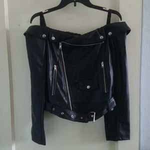 Off-Shoulder Leather Jacket